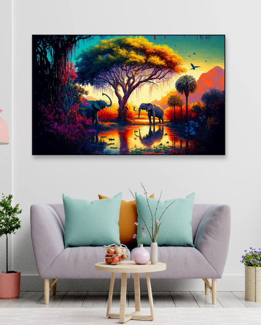 African Tropical Jungle Landscape Canvas Wall Painting