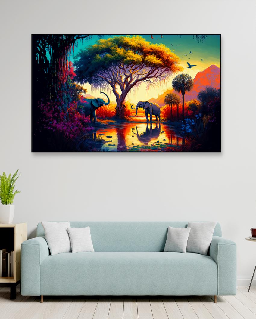 African Tropical Jungle Landscape Canvas Wall Painting