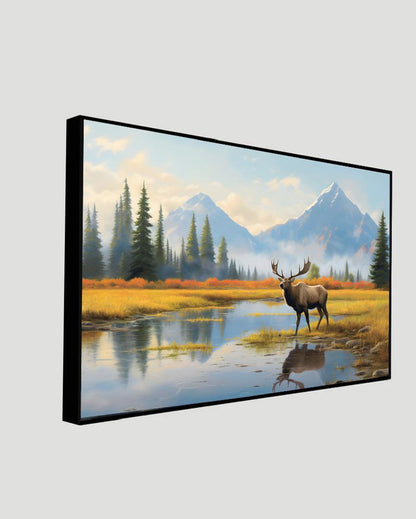 Deer Standing by Lake Canvas Wall Painting