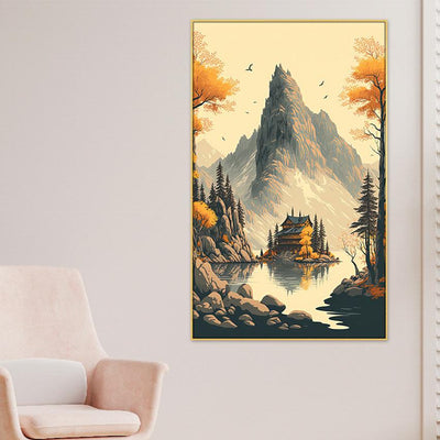 Nature Lake with Mountain Canvas Wall Painting