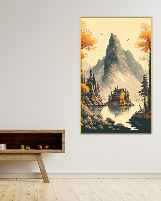 Nature Lake with Mountain Canvas Wall Painting