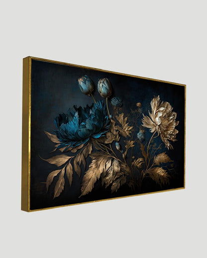 Blue Gold Flowers Painting Canvas Wall Painting