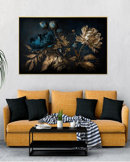 Blue Gold Flowers Painting Canvas Wall Painting