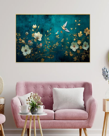 White & Gold Flower Canvas Wall Painting