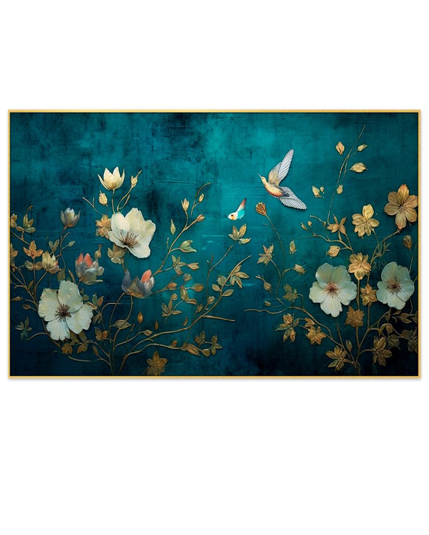White & Gold Flower Canvas Wall Painting