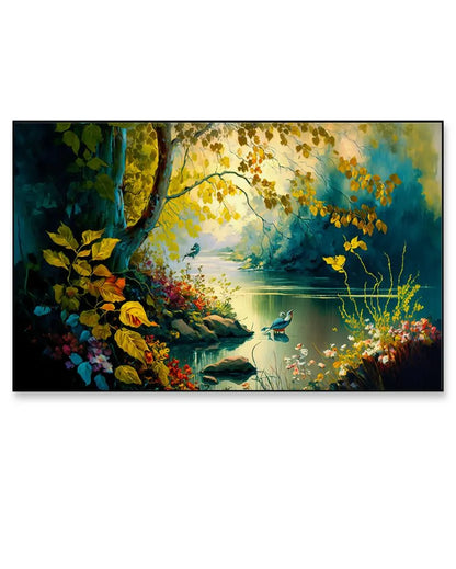 Vintage Forest Lake Plants Canvas Wall Painting