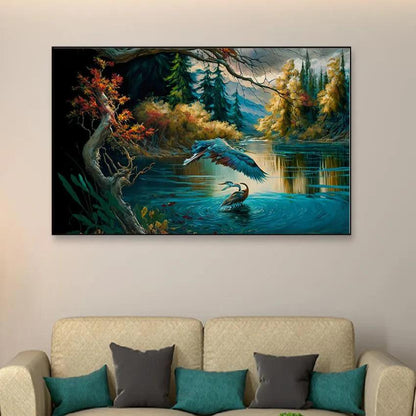 Vintage Forest with Lake Canvas Wall Painting