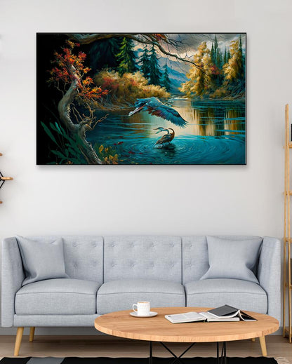 Vintage Forest with Lake Canvas Wall Painting