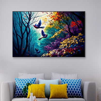 Digital Art Print Forest with Birds Canvas Wall Painting