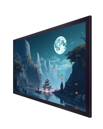 Night Time Scene Of A Chinese Temple Floating Frame Canvas For Wall Decor