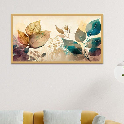 Beautiful Colored Leaves On A Light Background Canvas Painting With Frame