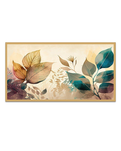 Beautiful Colored Leaves On A Light Background Canvas Painting With Frame