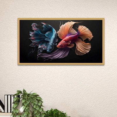 Vastu Fishes Painting With Gold Frame For Wall Decoration