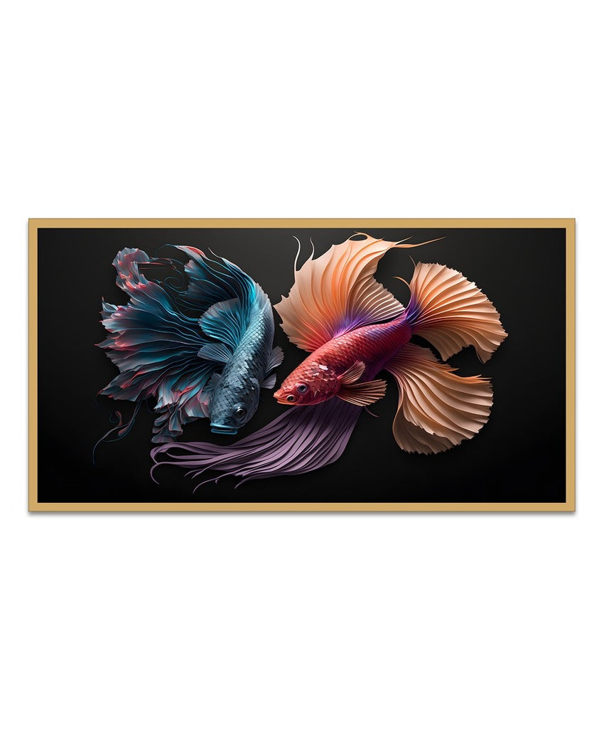 Vastu Fishes Painting With Gold Frame For Wall Decoration