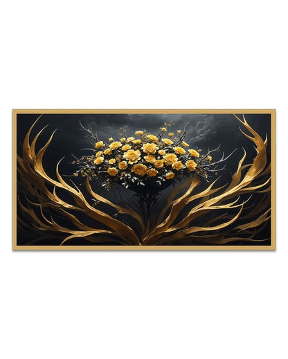 3D Yellow And Gold Flower Painting With Floating Frame