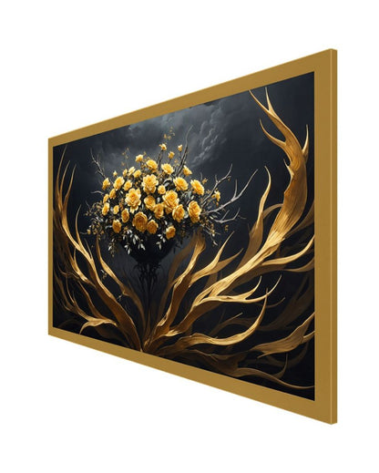 3D Yellow And Gold Flower Painting With Floating Frame