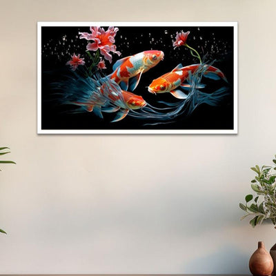 Beautiful Vastu Fishes Painting With Floating Frame For Wall Decor