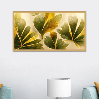 Beautiful Green & Golden Leaves Canvas Painting With Frame