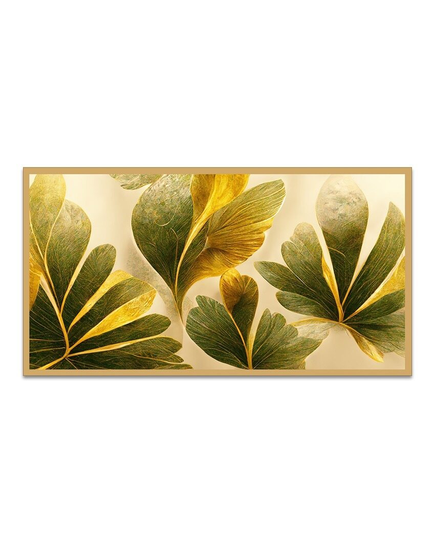 Beautiful Green & Golden Leaves Canvas Painting With Frame