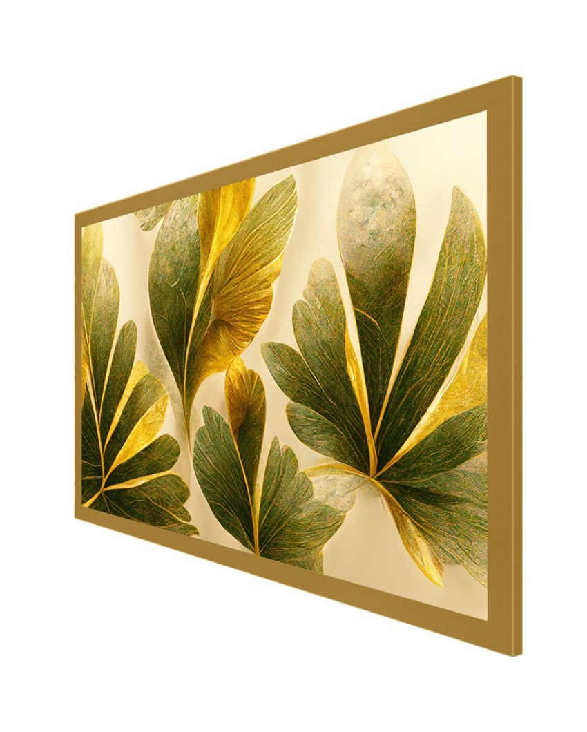 Beautiful Green & Golden Leaves Canvas Painting With Frame