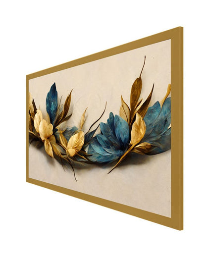 Eye-Catchy Golden Flowers & Green Leaf Floating Framed Canvas Painting For Home Decor