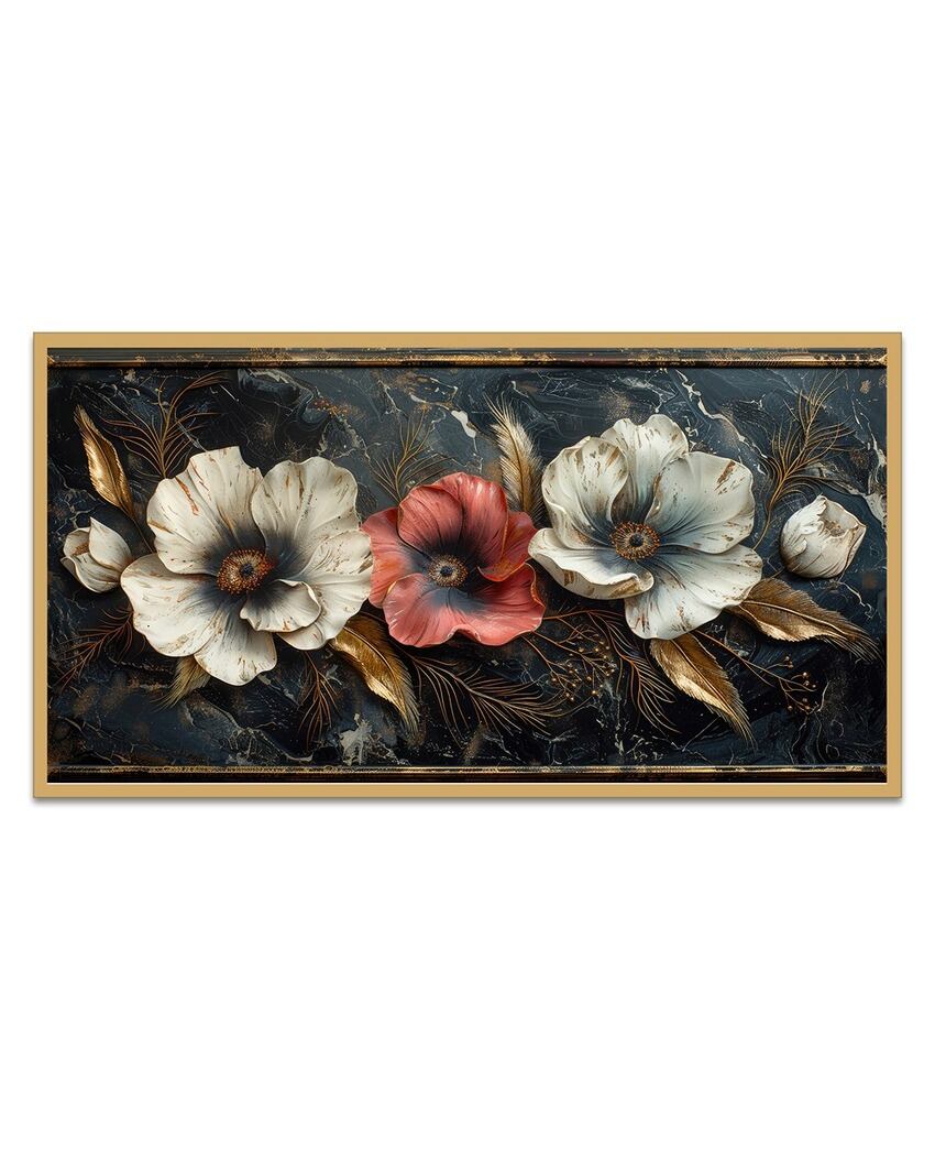 Attractive Pink & White Floral Floating Framed Canvas Painting For Home Decor