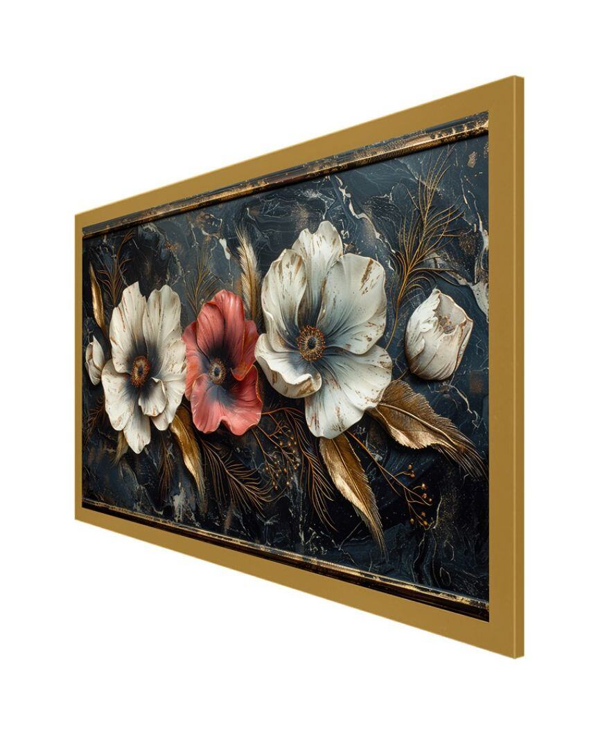 Attractive Pink & White Floral Floating Framed Canvas Painting For Home Decor