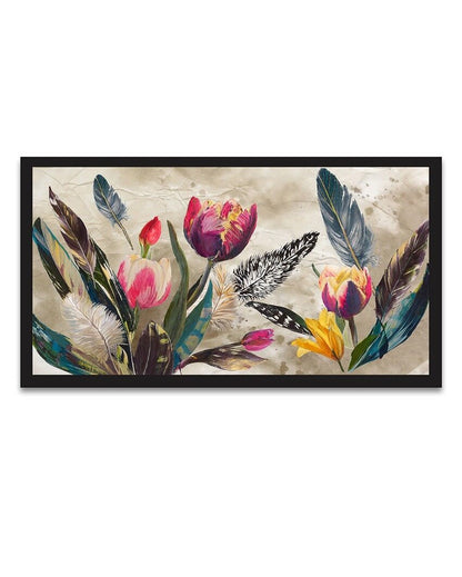 Lovley Pink Flower & Green Leaf Floating Framed Canvas Painting