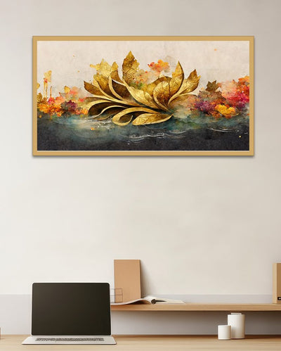 Abstract Floral Art Golden Botanical Leaves Canvas Wall Painting