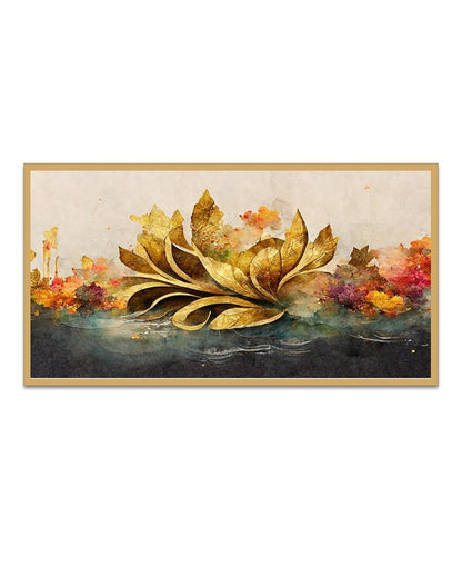 Abstract Floral Art Golden Botanical Leaves Canvas Wall Painting