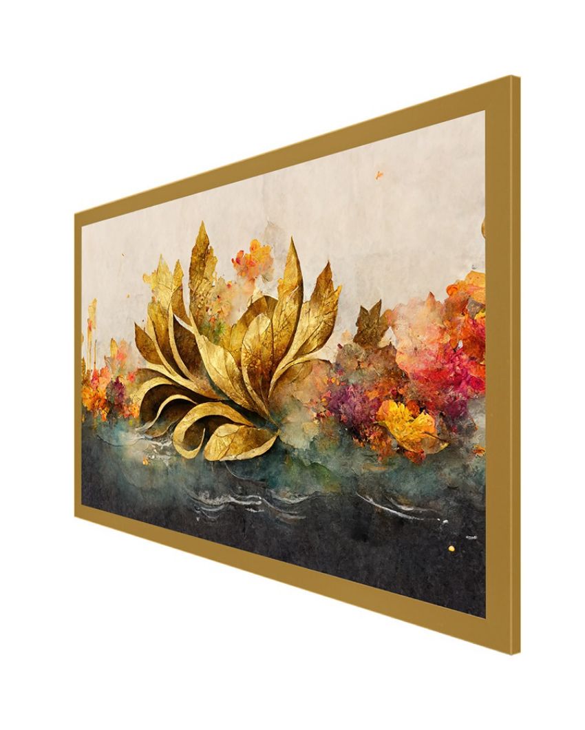 Abstract Floral Art Golden Botanical Leaves Canvas Wall Painting