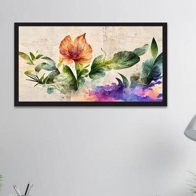 Modern Multicolor Flower & Green Leaf Floating Framed Canvas Painting