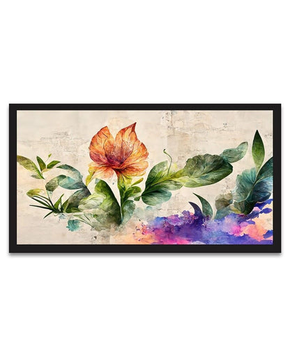 Modern Multicolor Flower & Green Leaf Floating Framed Canvas Painting