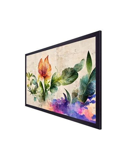 Modern Multicolor Flower & Green Leaf Floating Framed Canvas Painting