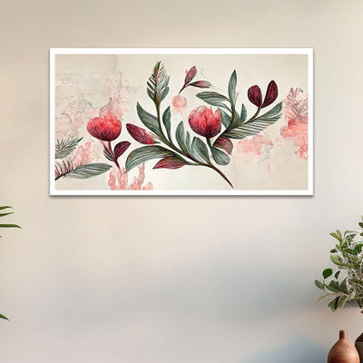 Classy Design Pink Flower & Green Leaf Canvas Painting For Home Decor