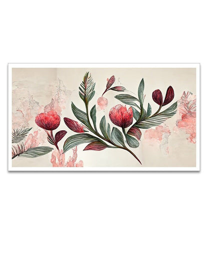 Classy Design Pink Flower & Green Leaf Canvas Painting For Home Decor