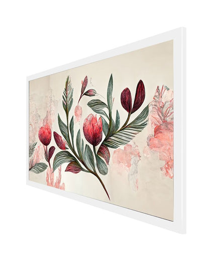 Classy Design Pink Flower & Green Leaf Canvas Painting For Home Décor