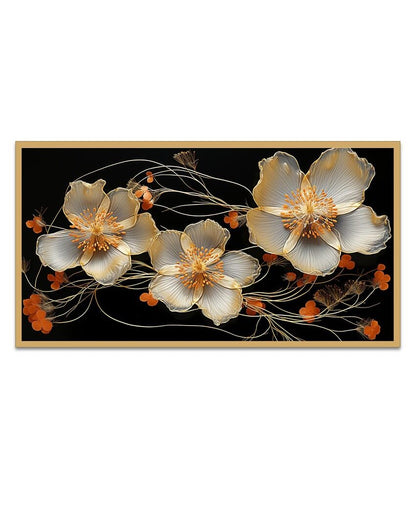 Elegant White Golden Flower Canvas Painting For Home Decor