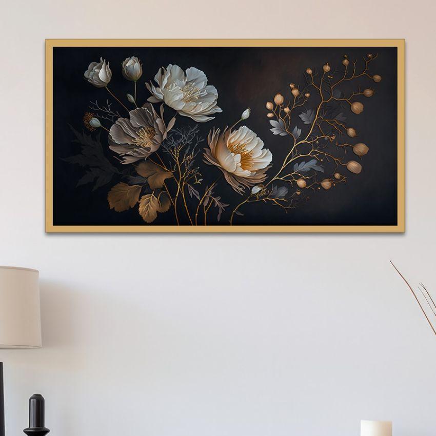 Radiant Golden Flower Floating Framed Canvas Painting For Home Decor