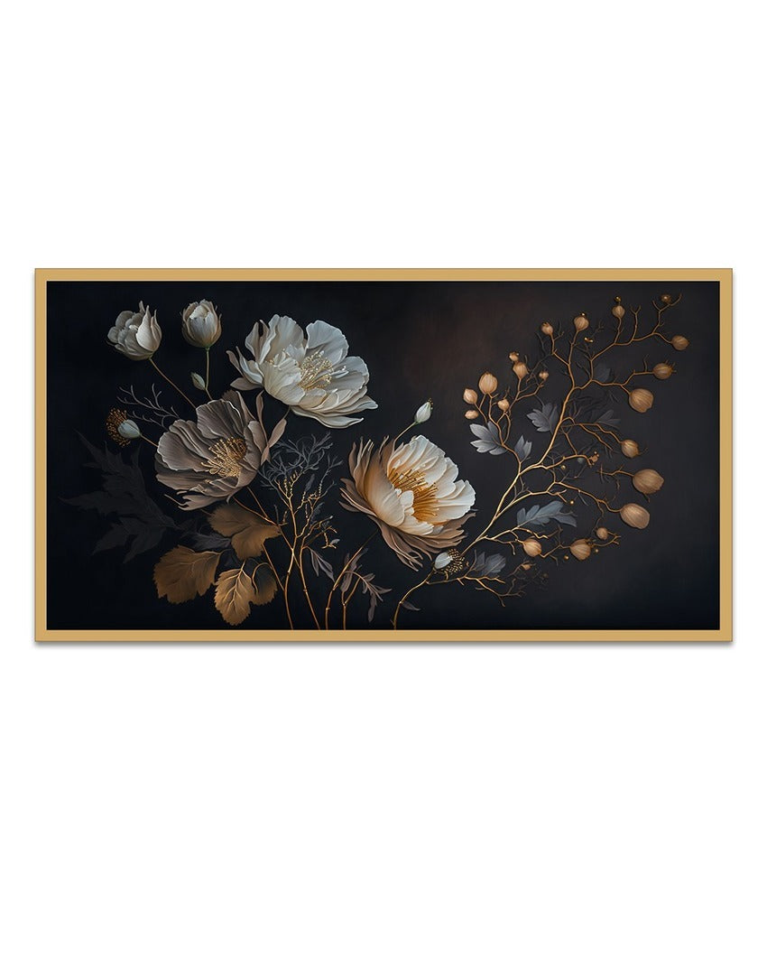 Radiant Golden Flower Floating Framed Canvas Painting For Home Decor