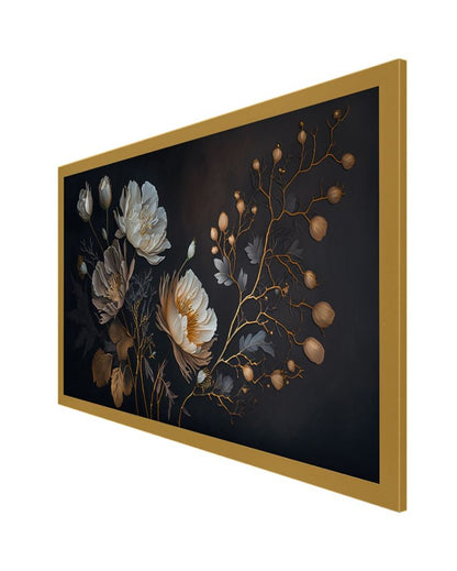 Radiant Golden Flower Floating Framed Canvas Painting For Home Decor