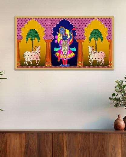 Indian Folk Pichwai Shreenathji Religious Canvas Painting For Wall Decor