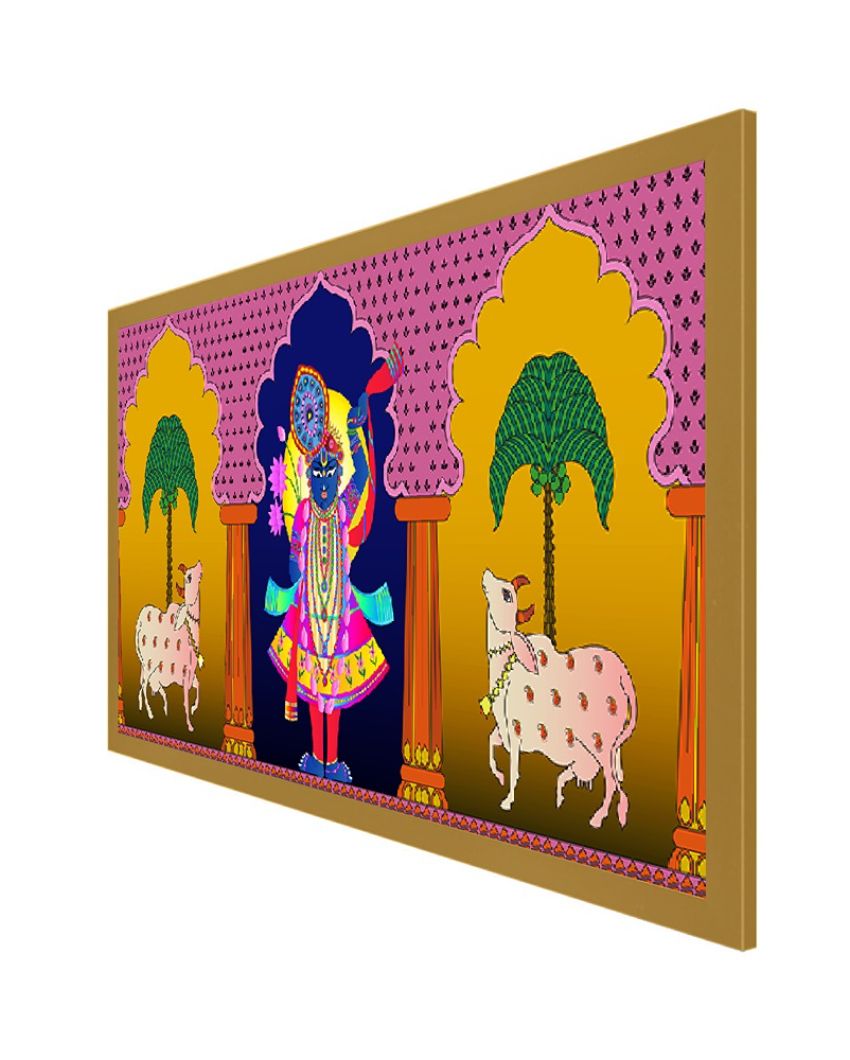 Indian Folk Pichwai Shreenathji Religious Canvas Painting For Wall Decor