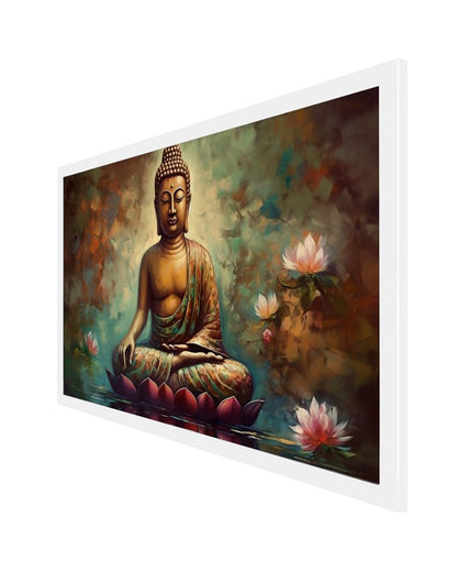 Meditating Buddha With Lotus Flower Religious Canvas Painting For Wall Decor