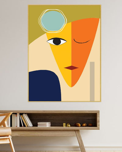 Vibrant Abstract Face Artwork Floating Frame Canvas Wall Painting