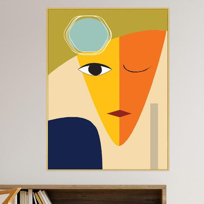 Vibrant Abstract Face Artwork Floating Frame Canvas Wall Painting