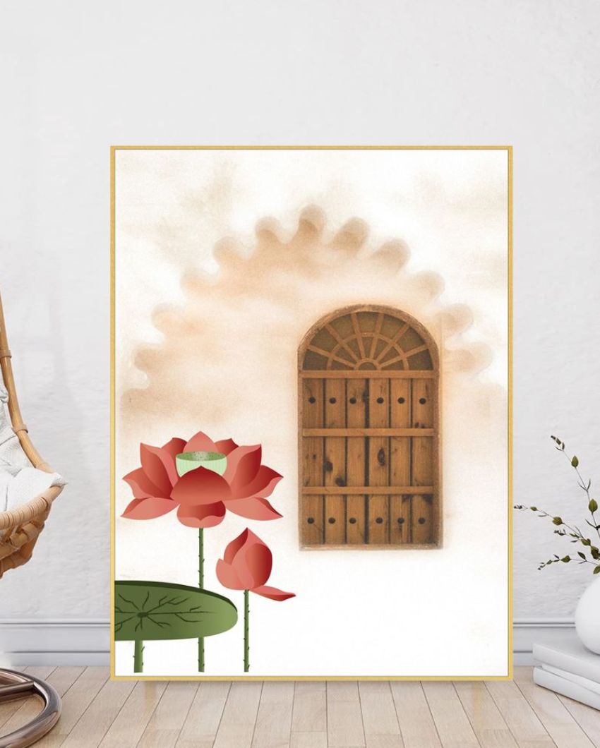 Lotus Door Canvas Wall Art Printed Floating Frame Wall Painting