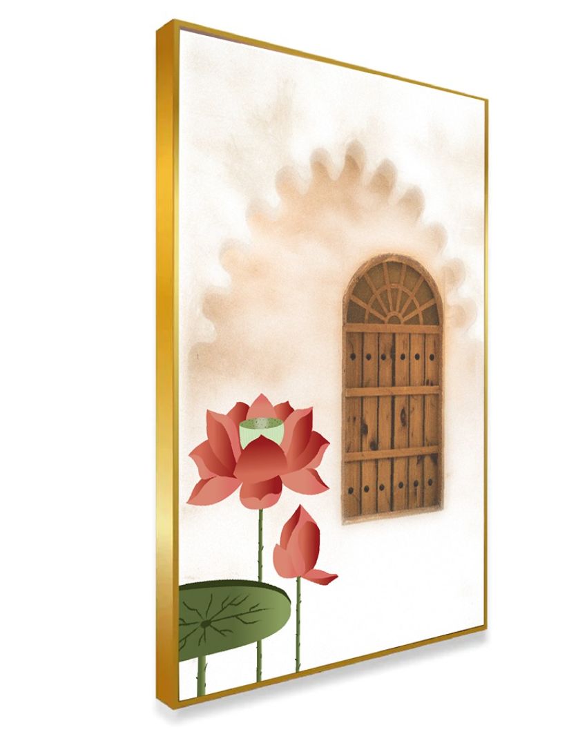 Lotus Door Canvas Wall Art Printed Floating Frame Wall Painting