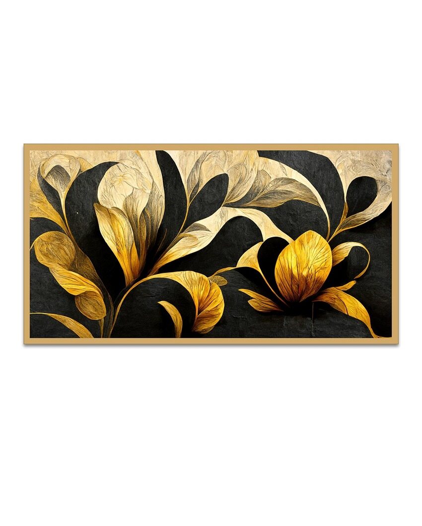 Gold & Black Abstract Design 3D Floral Illustration Canvas Painting For Wall Decor