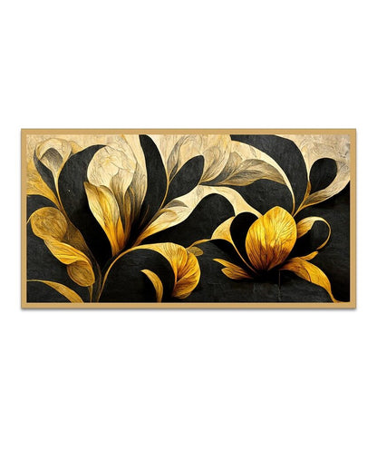 Gold & Black Abstract Design 3D Floral Illustration Canvas Painting For Wall Decor